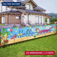 Hello Summer Beach Banner, Summer Party Decorations Outdoor Tropical Pool Luau S