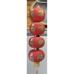 Traditional Chinese Red 4 Tier Paper Lanterns Gold Calligraphy Tassel 36x8x8
