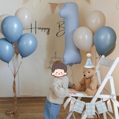 First Decorations for Boy Blue Gingham High Chair Banner & Party Hat for Year…