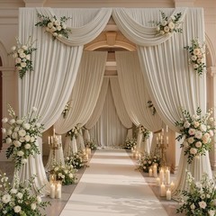 10x10ft Wrinkle Beige Backdrop Curtains for Parties, 2 Panels 5x10ft Silky