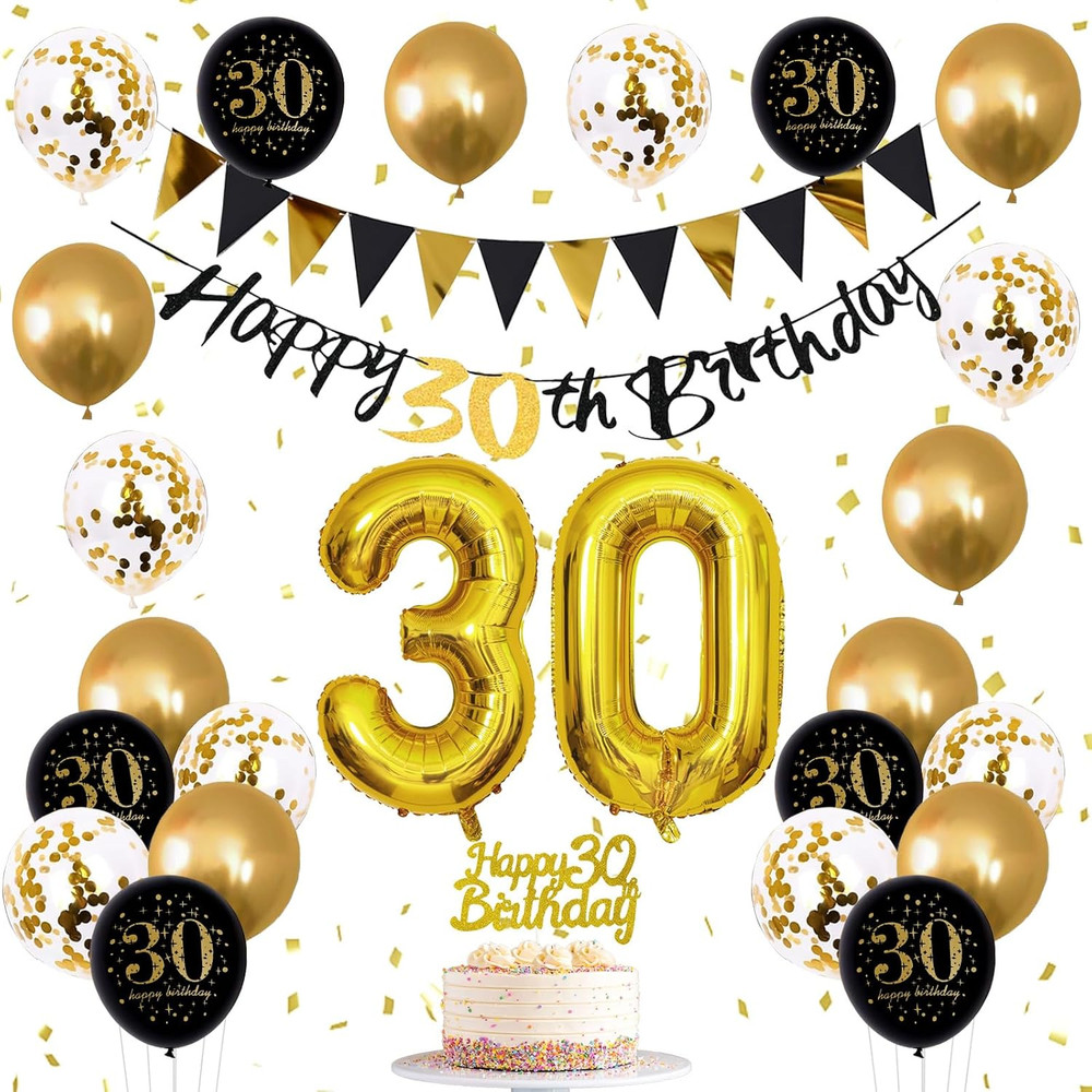 21St Birthday Decorations Him Her, Black Gold 21 Birthday Party Decor Golden Bla