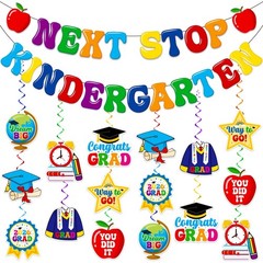Preschool Graduation Decorations Kindergarten Banner & Hanging Swirls Set
