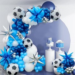 DRWATE Soccer Balloon Arch Kit for Boys, Blue Silver White Balloons, Birthday…