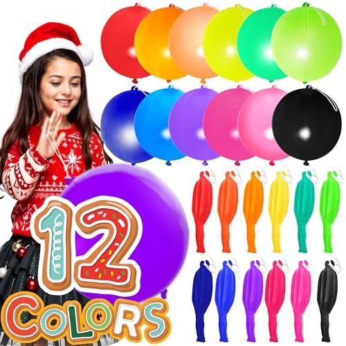 30Pcs Premium 18 inches Heavy Duty Punch Balloons with Rubber Bands, 12 colors,