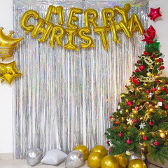 Silver Streamers Party Backdrop – 2Pcs 3.2×8.2ft Tinsel Foil Fringe Curtain for