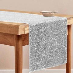2 Packs 12 x 72 inches Sequin Table Runner, Silver Glitter Table Runner for