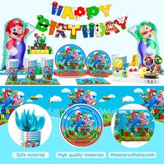 Super Mario Party Decoration Balloons Banner Tableware Tablecloth Plates Set Cup
