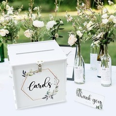 OurWarm White Wedding Card Box with Lock, PVC Gift for Silver,White