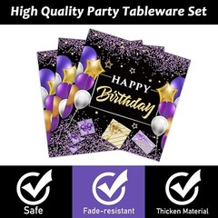 Luxurious Purple and Black Birthday Party Supplies Set for 24 Guests