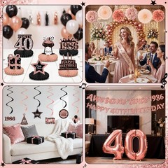 40th Birthday Decorations Kit for Women, Rose Gold Happy 40th Birthday Banner, A