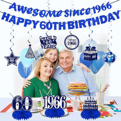 11Pcs 60Th Birthday Decorations Kit for Boys Men, Blue Sliver Happy 60Th Birthda