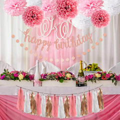 Pink Rose Gold Birthday Party Decorations Set, Rose Gold Glittery Happy Birthday
