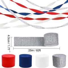 Crepe Paper Streamers 4 Rolls 328Ft, Red White Blue Silver Paper Party Streamers