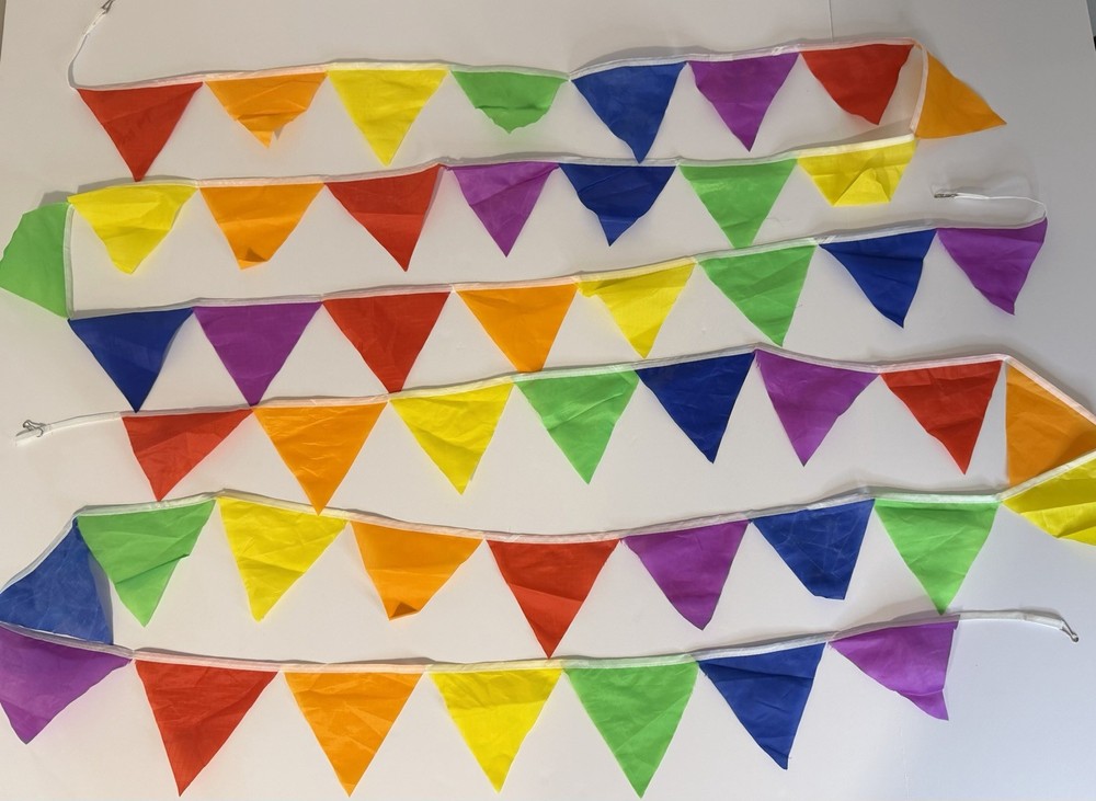 Waterproof Fabric Bunting Rainbow Double Sided Wedding Birthday Garden Party T1