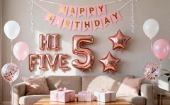 5Th Birthday Decorations Rose Gold for Girls,Hi Five Birthday Balloons 5Th Birth