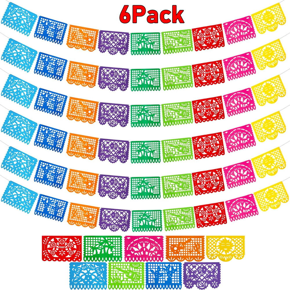 6 Pack Mexican Banner Party Banner 18FT iesta Cinco De Mayo Papel Picado Banners