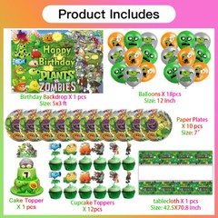 Plants vs Zombies Party Decorations Set Plates Balloons Banner Cake Toppers