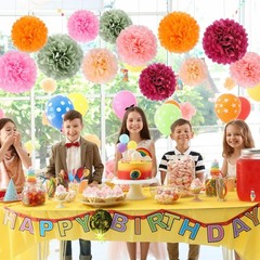 16 PCS Red Green Party Decorations Tissue Paper Flowers Pom Poms Wall Decor