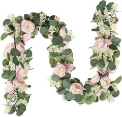 2 Pcs Pink 6.6Ft Artificial Eucalyptus Flower Garland with Fake Rose Flower Vine