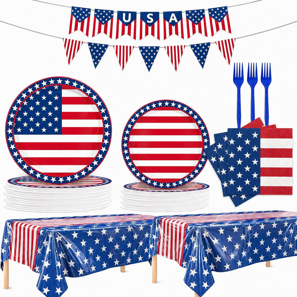 4th of July Decorations, 250th Anniversary Patriotic Party Supplies, Plates and