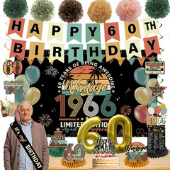 Vintage 60Th Birthday Decorations for Women Men Back in 1966 Party Decor Banner