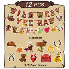 Western Cowboy Party Decorations, 13 Pcs Cowboy Wild West Hanging Swirls Banner