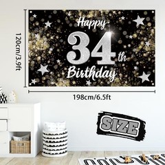 Happy 34th Birthday Decorations,34th Black & Silver Dream Star Large Birthday