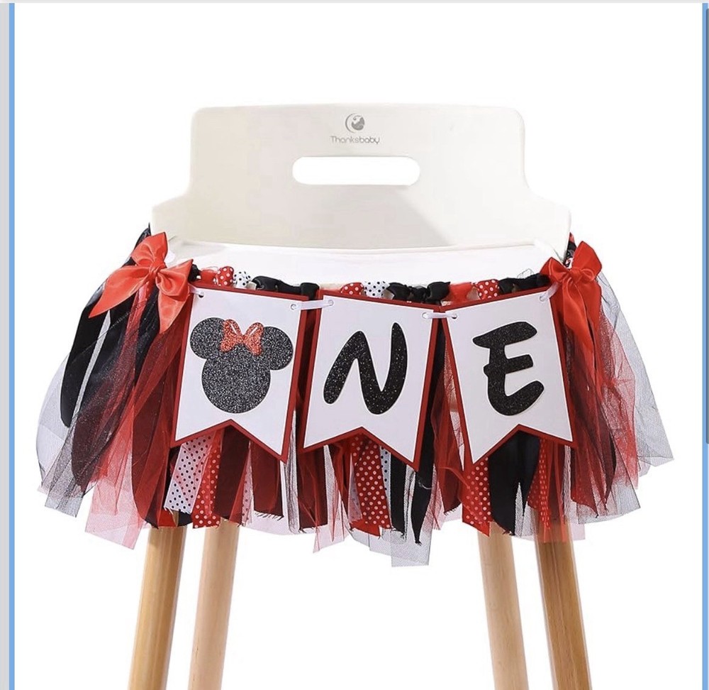Minnie Mouse One Year Old Birthday Party High Chair Decoration Banner