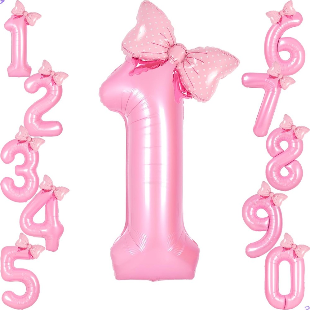 Pink 1 Balloon Number Birthday Decorations for Girls, 40 inches,