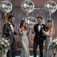 6 Pack 22 Inch Silver Disco Ball Balloons 4D Sphere Mylar Foil Party Decorations