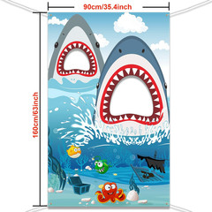 Shark Birthday Party Backdrop Ocean Theme Photo Banner 63×35.4 in Decor for Kids