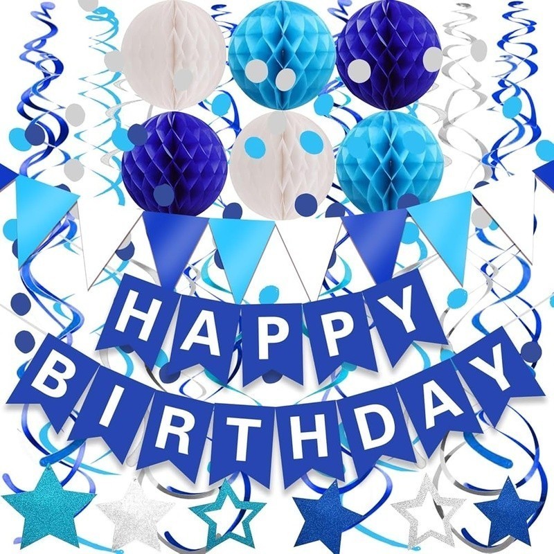 Happy Birthday Banner Decorations Honeycomb Balls Confetti Streamers Bunting Set