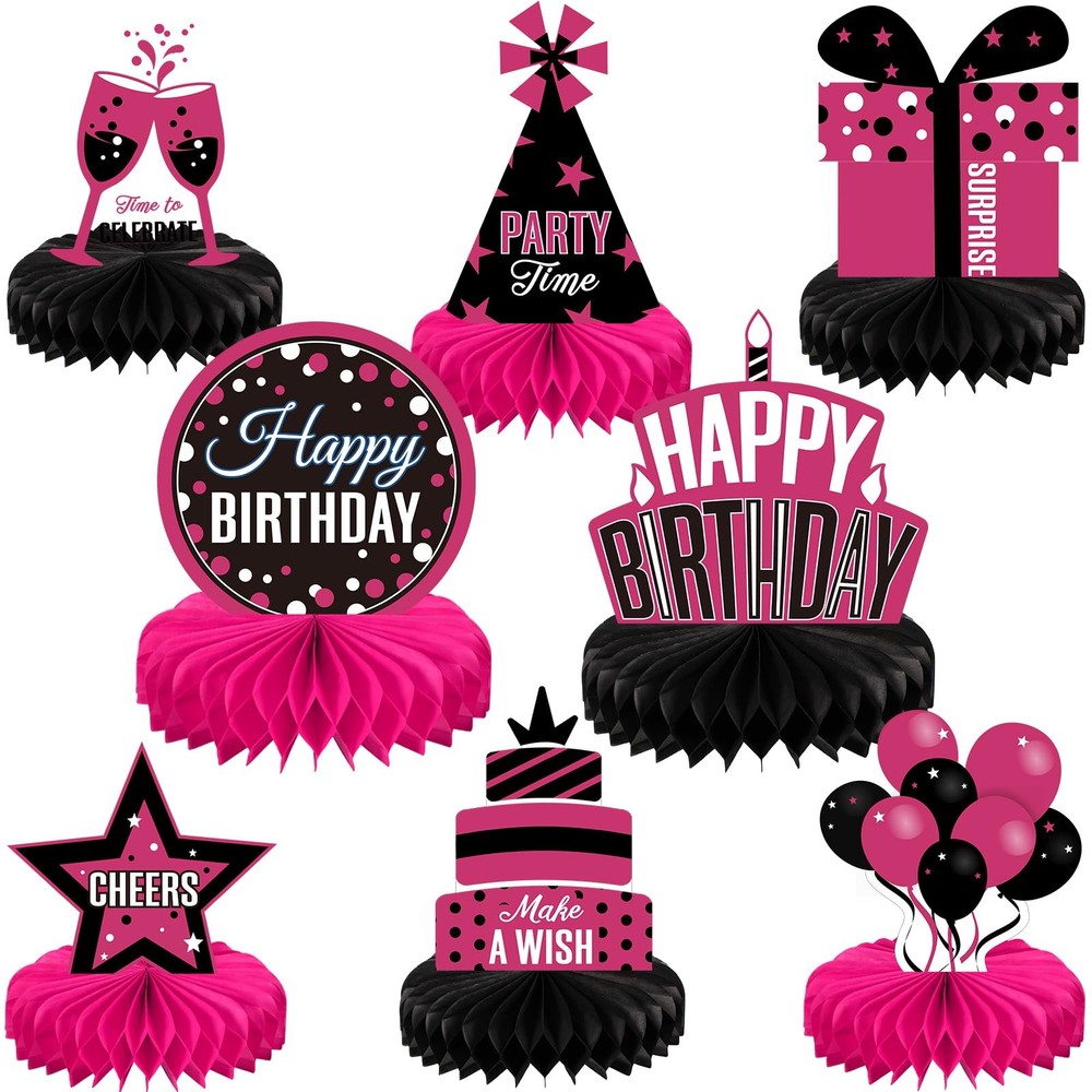 8 Pieces Pink and Black Birthday Party Honeycomb Centerpieces Pink and Black …