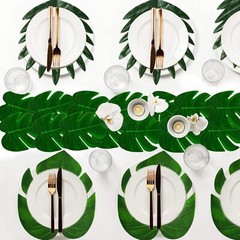 50 Pieces 7 Kinds Tropical Party Decorations Jungle Monstera Leaves Green