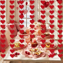 🔥2 Packs 72 Pcs Red Hearts Felt Garland Valentines Day Red Heart Hanging String