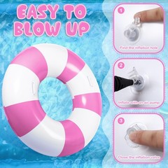 6 Pcs Pink White Striped Pool Floats for Adults Inflatable Large Swim Ring wi…
