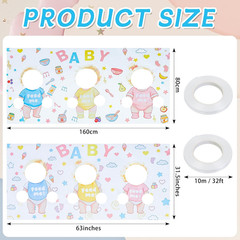 2Pcs Feed Me Baby Shower Game Backdrop, Funny Blindfold Feeding Baby Game Banner