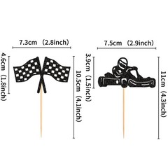 24PCS Glitter Black Kart Race Car Cupcake Toppers Checkered Flag Racing Cupca…