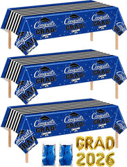 7-Pack Graduation Party Decorations Set, 3 Blue Graduation Tablecloths 54X108In,