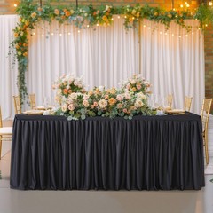 Black Polyester Table Clothes for 8 Foot Rectangle Tables, Wrinkle Free Fitted T