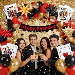 123Pcs Casino Balloon Arch Kit, Red Black Gold Balloons with Large Dice , Sta…