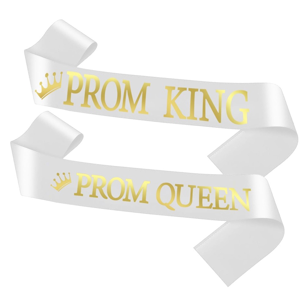2 PCS Prom King Queen Sashes Graduation Dance Party Satin Costume White
