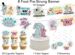 Elephant Piggie Bday Party Kit Banner Cupcake Toppers 42 Pcs (Party Kit)