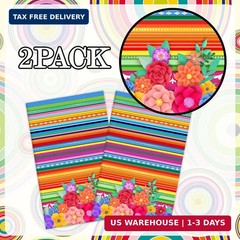 Mexican Fiesta Party Decorations, 2 PCS Plastic Rectangle Mexican Flowers Tablec