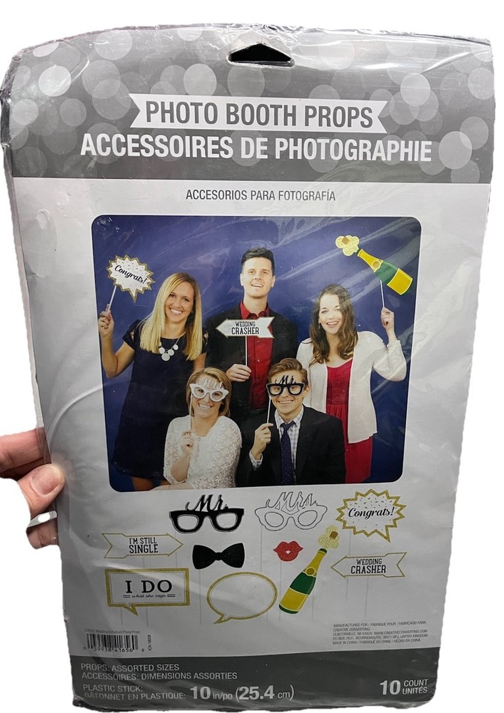 Wedding Party Photo Booth Props – 10 Count – Glitter Gold & Black Assorted Pack