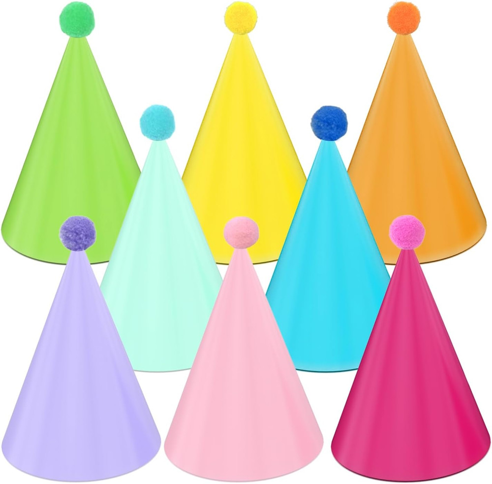 24 Pack Birthday Party Hats,8 Colors Cone Party Hat for Kids Adults Pets