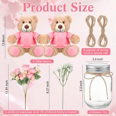 Ferrochef Pink 6 Set Baby Shower Bear Centerpieces for Tables Mason-Style Gla…