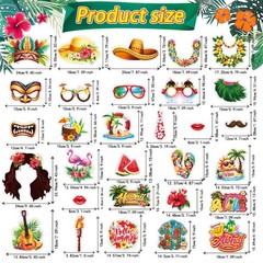 30 PCS Luau Party Decorations Photo Booth Props Kit Summer Hawaiian Tropical