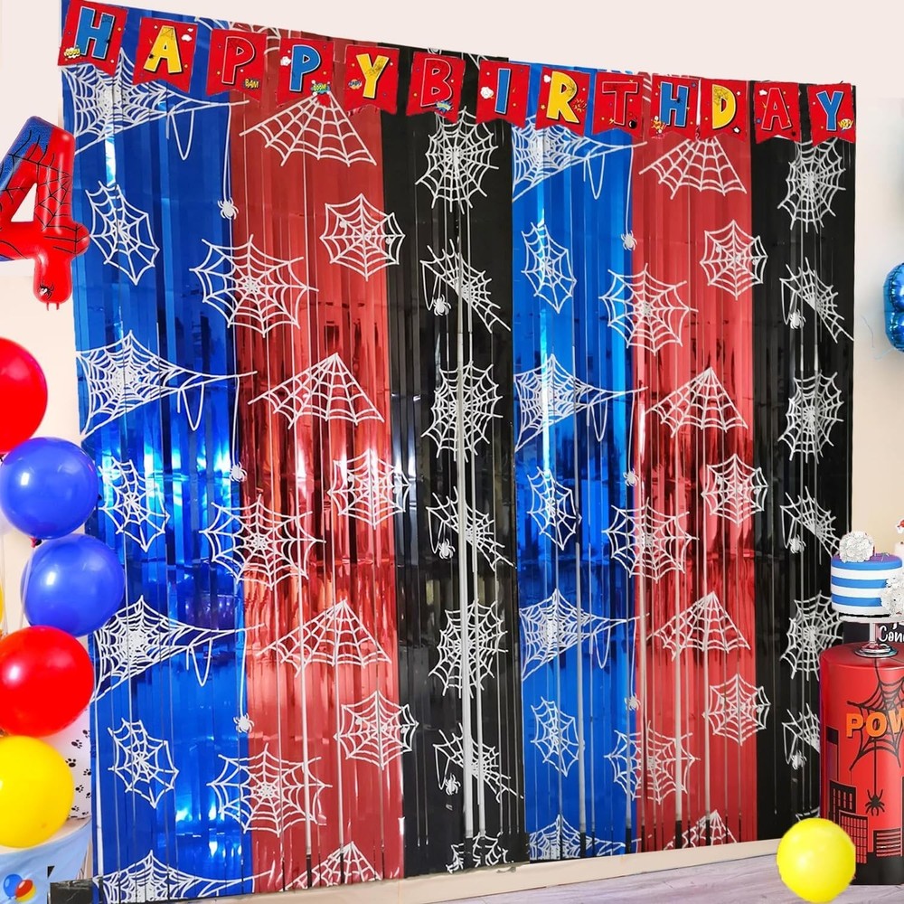 Spider Web Birthday Decorations, 2 Pack Spider Party Supplies 3.3×6.6ft Tinse…