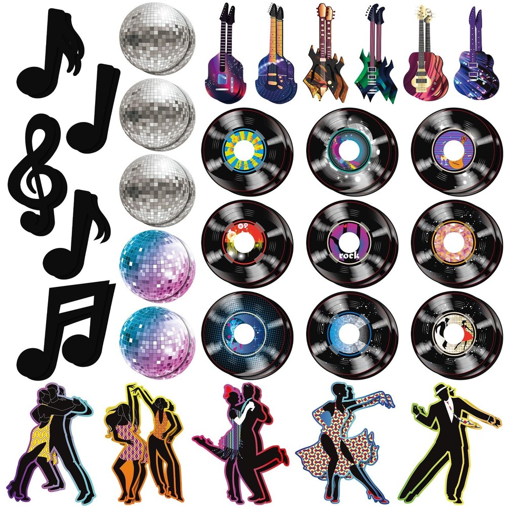 60 Pcs Music Party Decorations Musical Notes Rock and Roll Record Cutouts Sil…